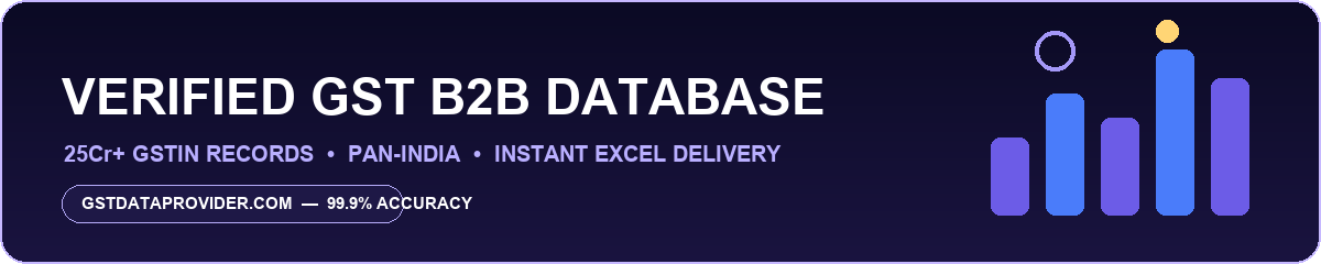 Verified GST B2B database provider — city and state wise GST data packs from GSTDataProvider, India's GST data company